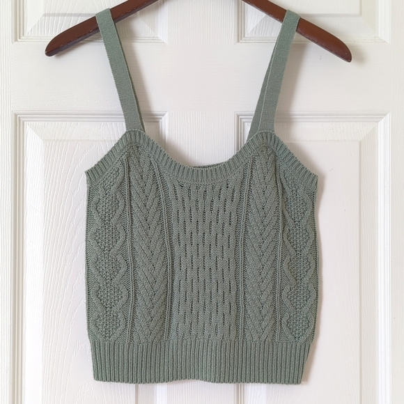 Almost Famous Classic Cable Knit Scoop Neck Sweater Tank Top Sage Green Small - Picture 1 of 9